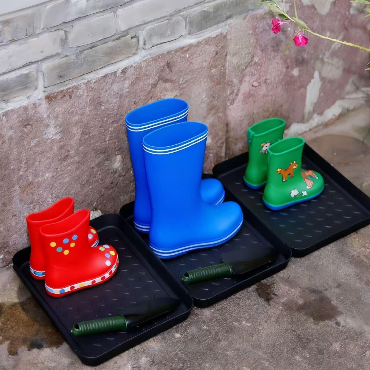 DZS 3 Packs Plastic Shoe Tray and Boot Mat, Durable Waterproof Entryway Tray for Indoor Use, Multi-Set for Muddy & Wet Footwear