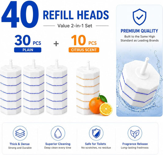 Disposable Toilet Bowl Brush and Holder Set – 40 Refills Included, No-Touch Toilet Wand Cleaning System, Toilet Brush & Holder for Bathroom, Hygienic Toilet Bowl Cleaner Starter Kit