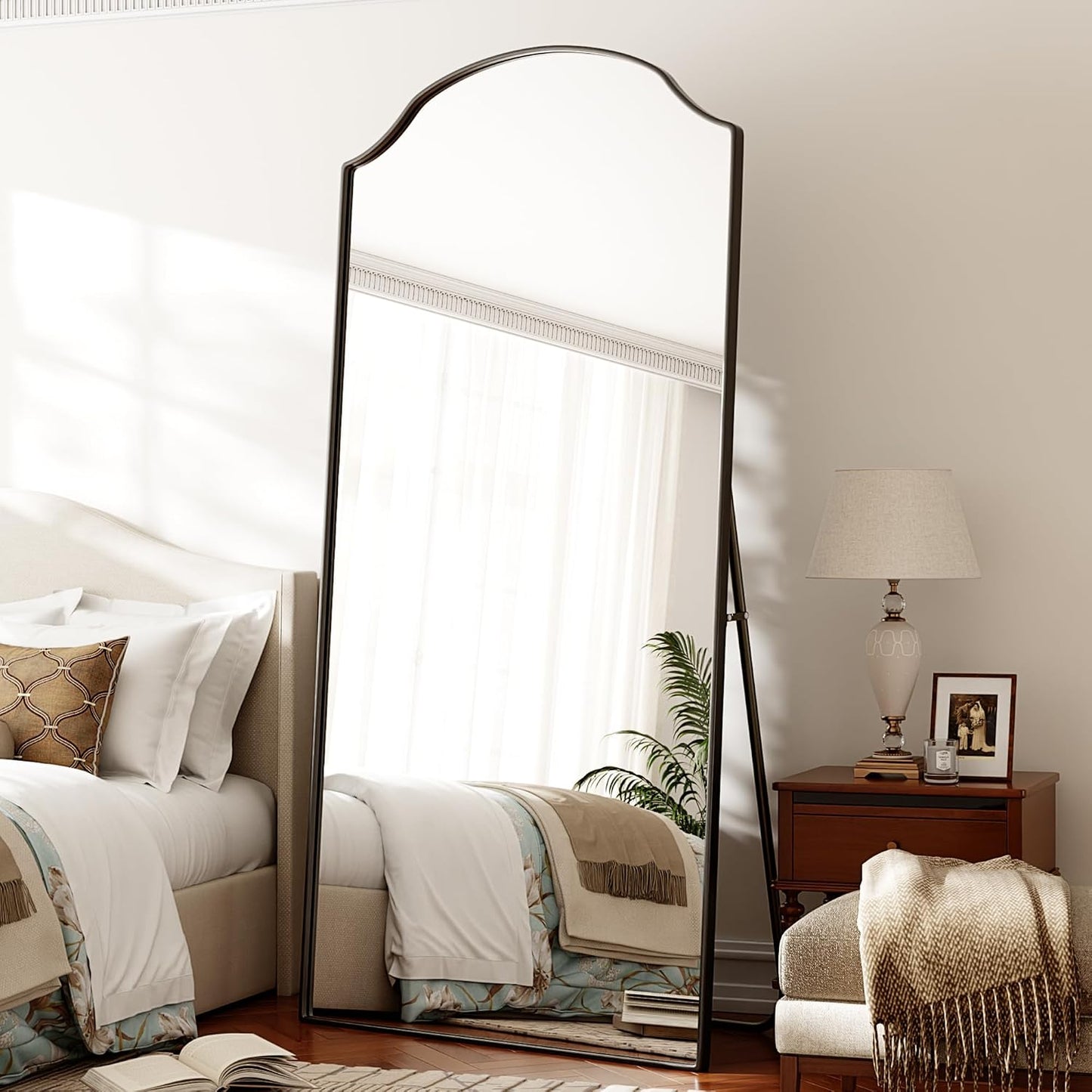 VooBang Triple-Arched Mirror Full Length, 65" x 24" Floor Mirror with Stand, Matte Aluminum Alloy Frame Full Body Mirror, Standing Hanging or Leaning for Bedroom and Living Room, Black