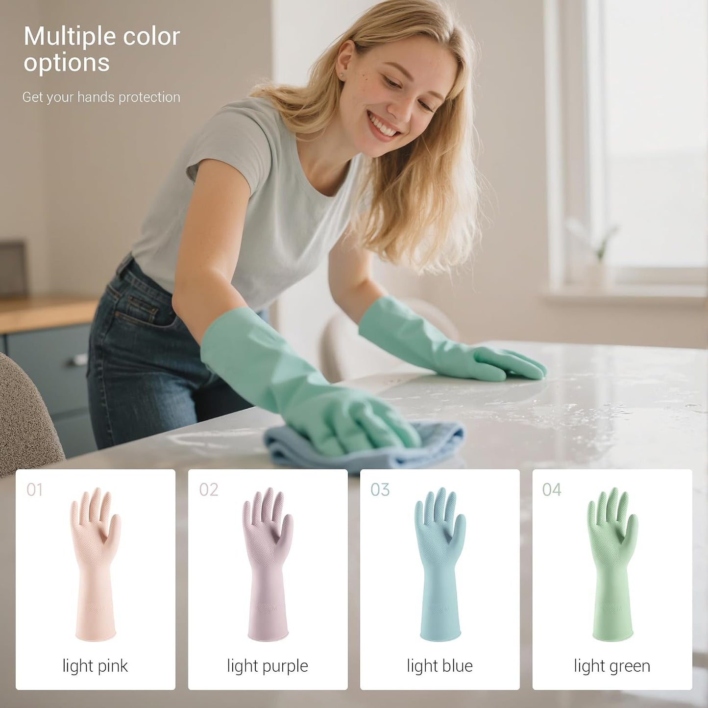ThxToms 4 Pairs Reusable Dishwashing Cleaning Gloves,10 Mil Thick, 13" | Non-Slip Rubber Kitchen Gloves, Multi-Color, Ideal for Household, Bathroom, Pet Care & Gardening, Medium