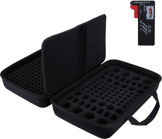 Battery Organizer Storage Case with Tester, Stores & Protects 120*AAA, 93*AA, 12*C, 16 * 9V, 8*D, 10*Coin Cell, Exceed 259 Batteries (Batteries are Not Included)