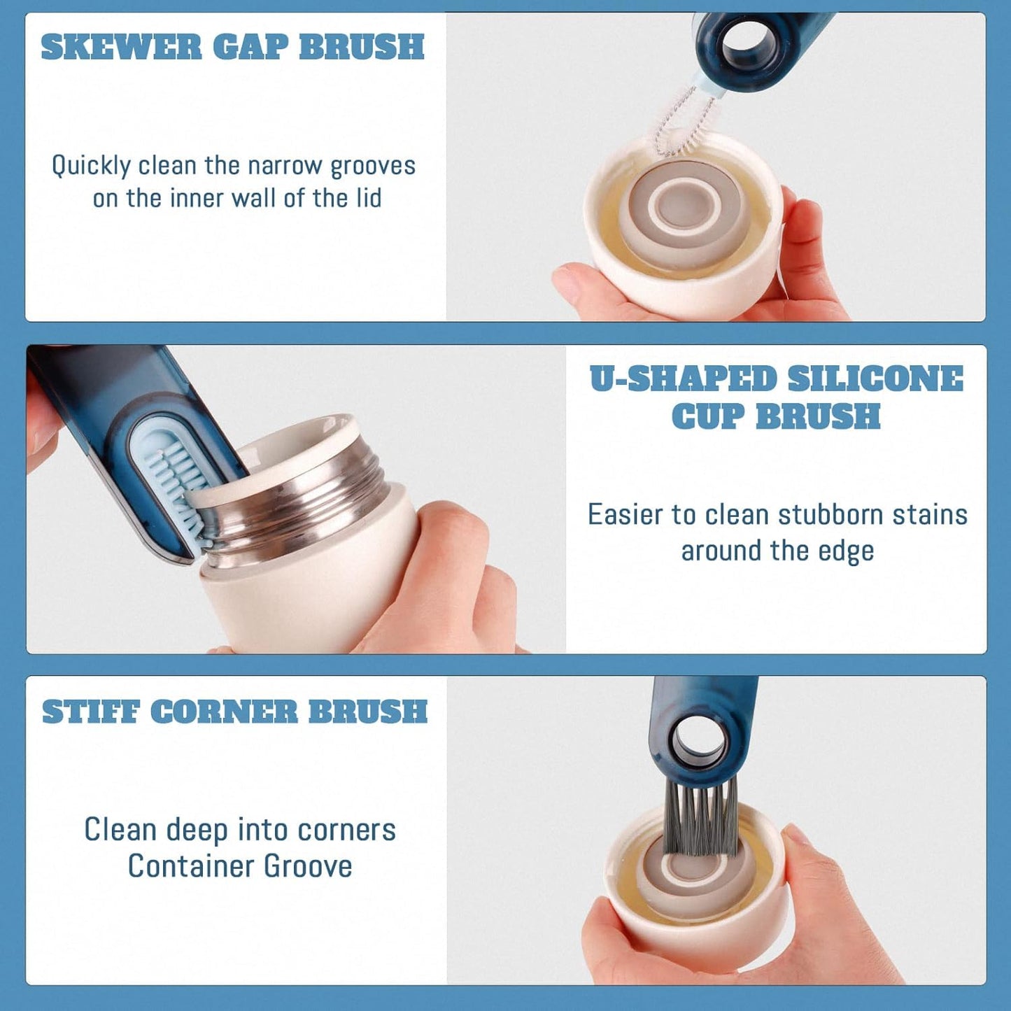 OxiTa 3 in 1 Cup Lid Gap Cleaning Brush Set (3Pcs), Multifunctional Insulation Bottle Cleaning Tools, Multipurpose Bottle Gap Cleaner Brush, Water Bottle Cleaner Brush,Home Kitchen Cleaning Tools