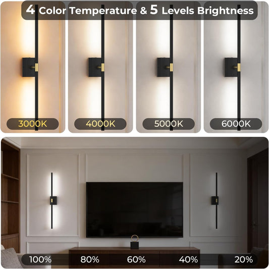 Battery Operated Wall Sconce Set of Two - 10000mAh Cordless Rechargeable Wall Sconces with Remote & Touch Control, 360°Rotate, 4CCT Dimmable Gold Wall Lights for Bedroom Living Room, 31.5 inch