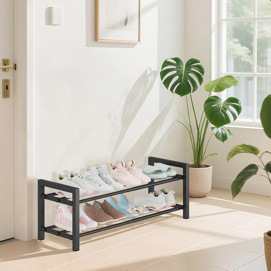 Detsuk 4-Tier Expandable Shoe Rack – Adjustable Metal Shoe Organizer for Closet, Entryway & Mudroom – Stackable, Heavy-Duty Storage, Black