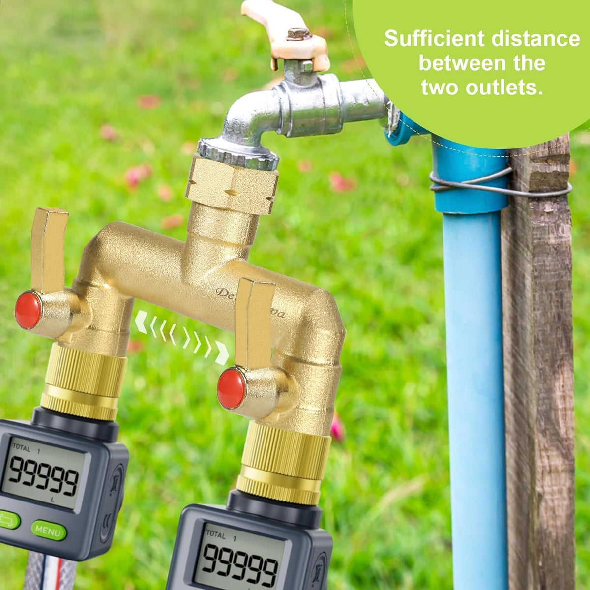 Hose Splitter 2 Way Heavy Duty, Upgraded High Flow Brass Hose Splitter, Garden Hose Splitter 2 Way with Individual Shut Off Valves, 3/4” GHT Thread for Outdoor Faucet