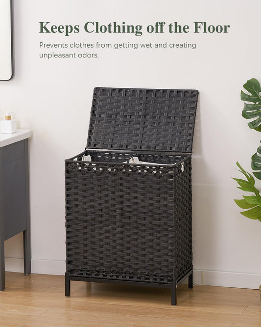 SETVSON Laundry Hamper with Lid 132 L, (35 Gallons) Clothes Hamper with Lid, Handwoven Rattan Laundry Hamper with Metal Heightened Feet, Laundry Hampers with 3 Removable Liner Bags for Laundry-Natural