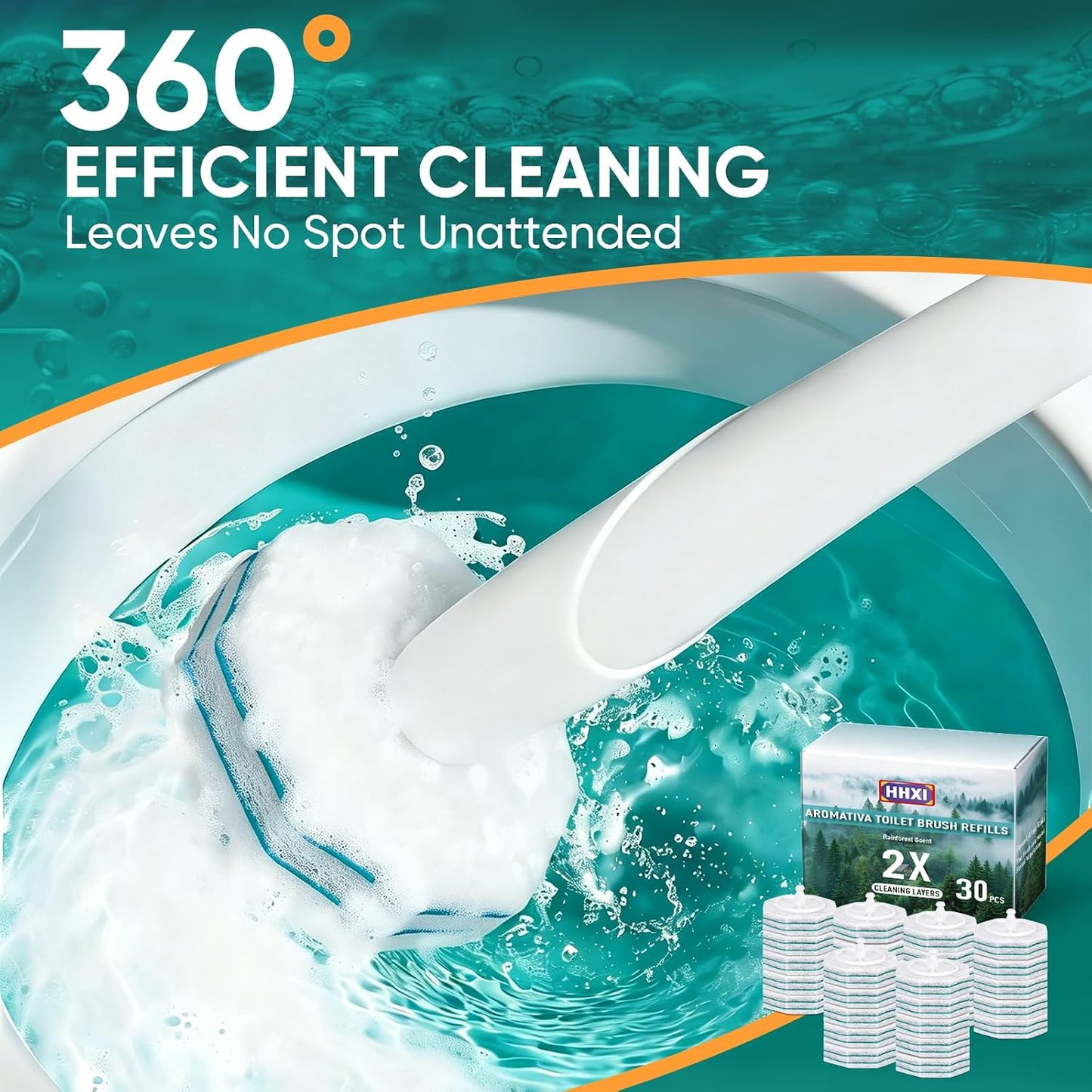30Ct Aromative Toilet Brush Refills, Toilet Bowl Cleaner Refills, Double-Layer Cleaning Pads Added, Disposable Refill Heads for Toilet Bowl Cleaner Wands,Lemon, Blue Ocean, Lavender (Patented)