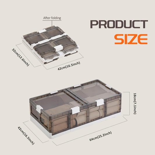 2-Pack Under Bed Storage Containers with Wheels - Stackable, Foldable Plastic Storage Boxes with Lids for Clothes, Shoes, Blankets - Perfect for Bedroom Organization and Dorms