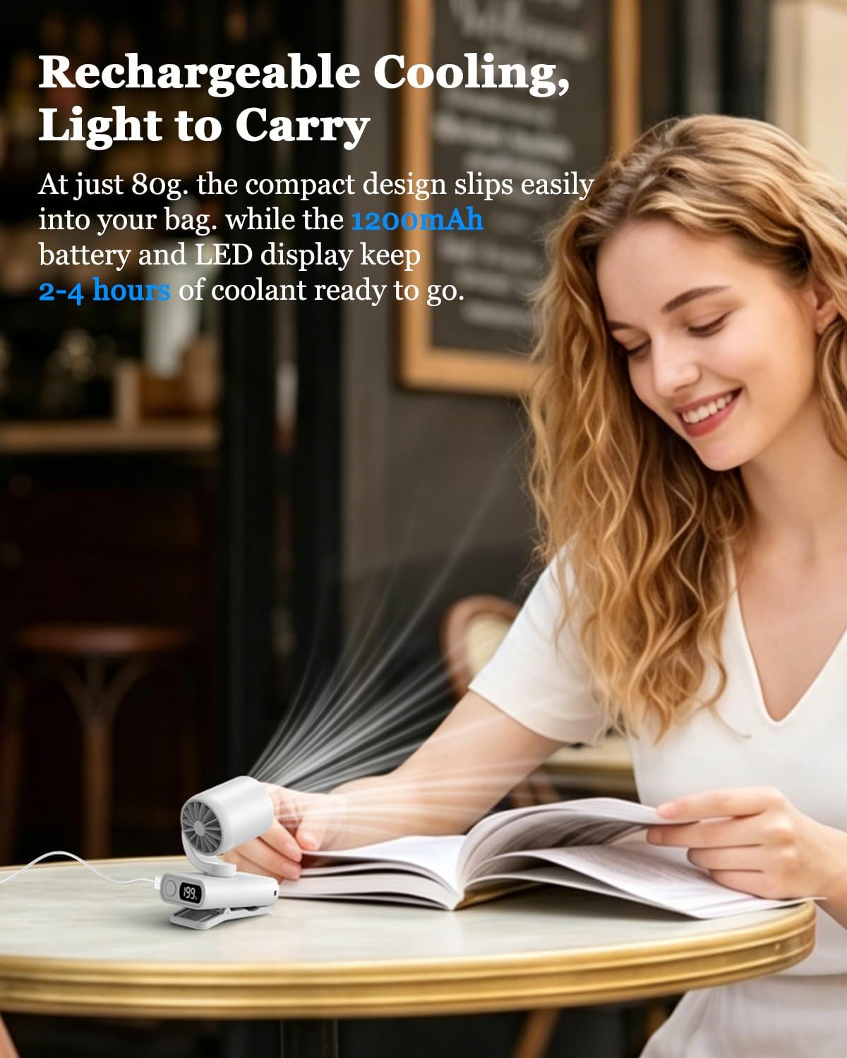 3 in 1 Clip On Portable Fan, Quiet Lash Extension Fan, Baby Stroller Fan, Rechargeable Handheld Pocket Fan with LED Display, 5 Speed 8000RPM Turbo Cooling Fan for Travel, Concert, Office, Makeup,Desk
