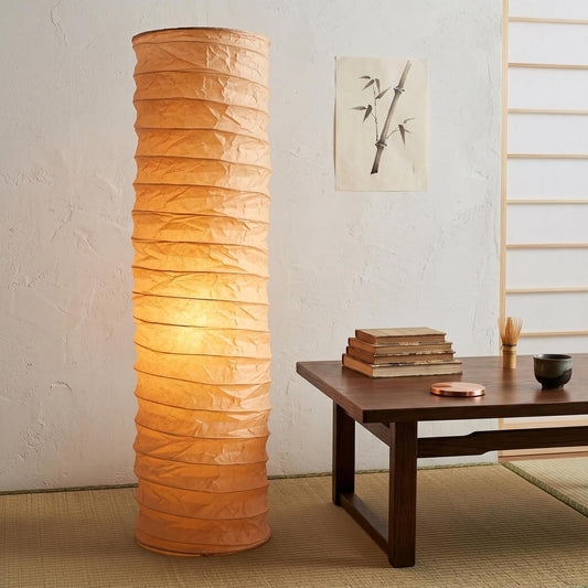 PATKAW 1 PCS Rice Paper Lamp Shade, Japanese Floor Lamp Cover Replacement, 37.3 Inch Tall Standing Lantern Light Shades, Foldable Cylinder Fixture for Living Room Bedroom Study Decoration