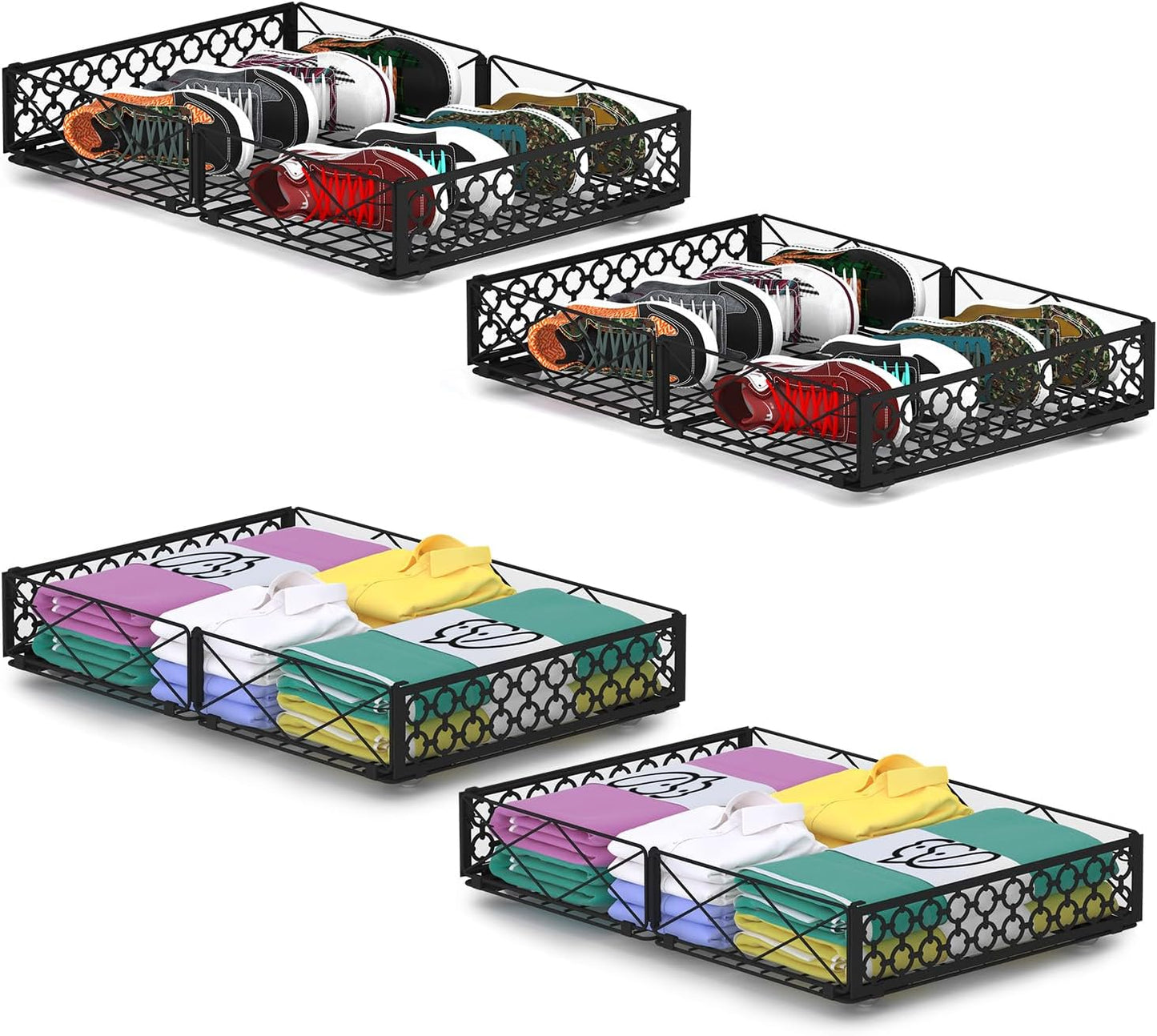 NADAMOO Under Bed Storage with Wheels, 2 Pack Rolling Under Bed Storage Containers,Foldable Metal Under the Bed Organizer Bins for Bedroom Clothes Shoes Blankets