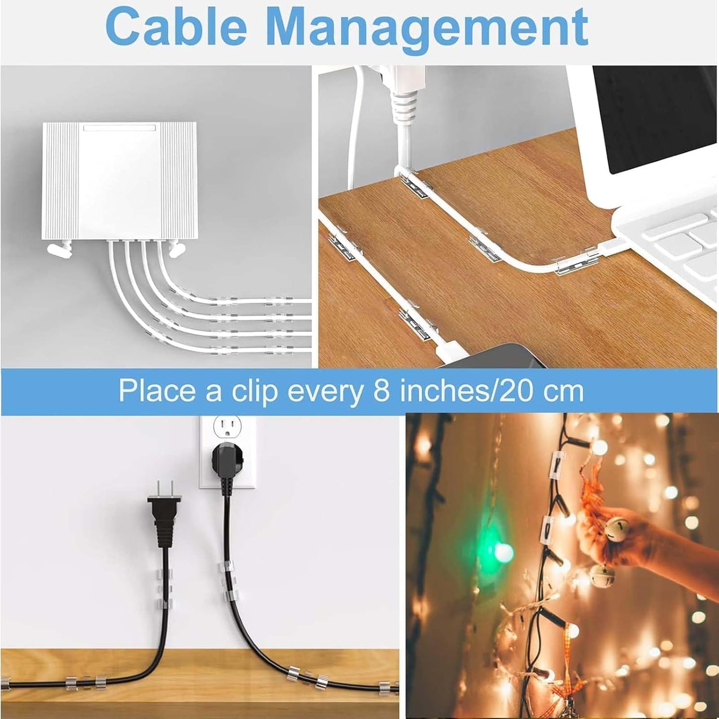 40 PCS Cable Clips (Small & Large),Adhesive Cable Clips for Wall,Finisher Wire Clamp for TV PC Laptop,Cable Management Clips Outdoor Light Clips