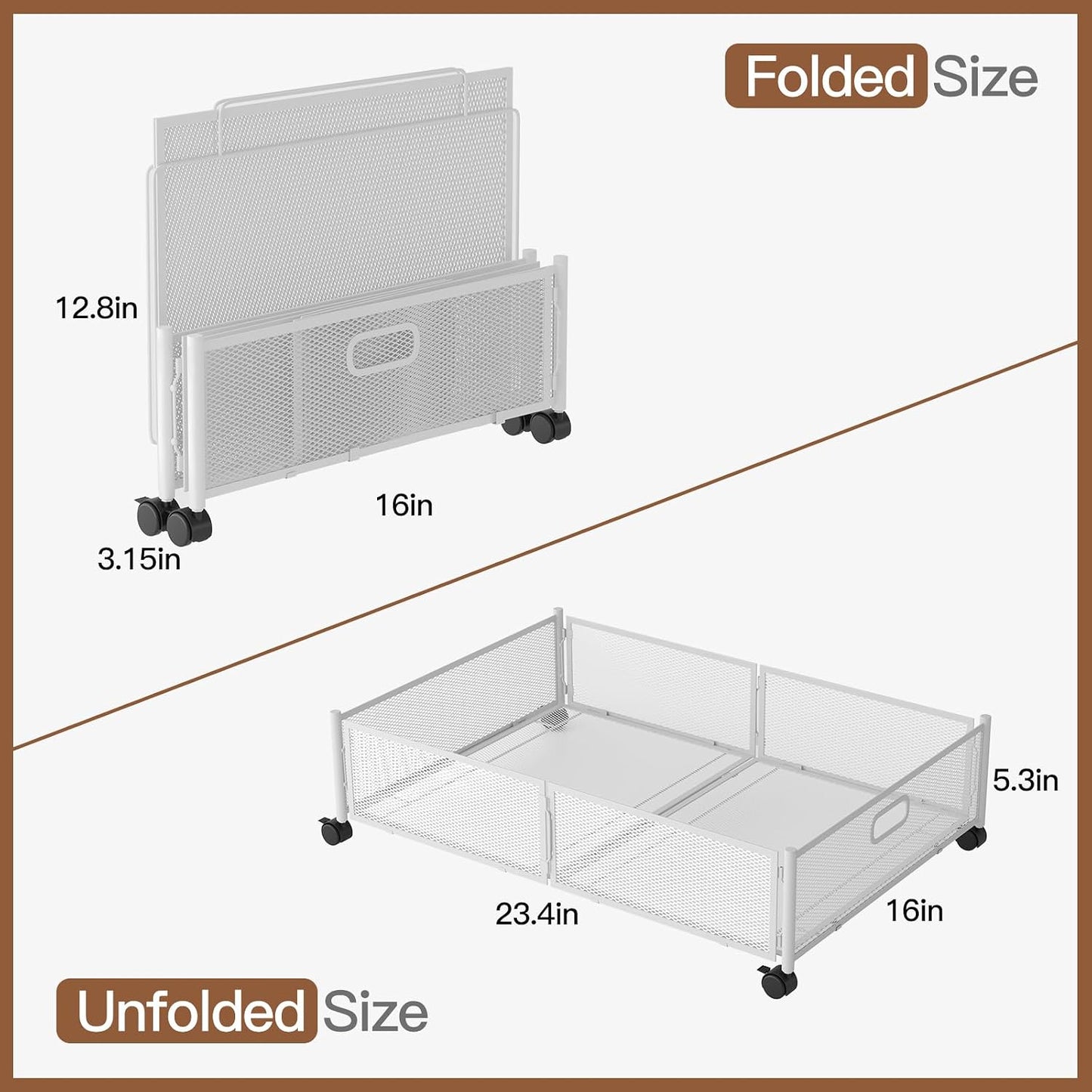 Gawerk Under Bed Storage with Wheels, Foldable Metal Mesh Underbed Storage Container Bins, Tool-free Assembly Clothes Drawer Organizer,2Pack