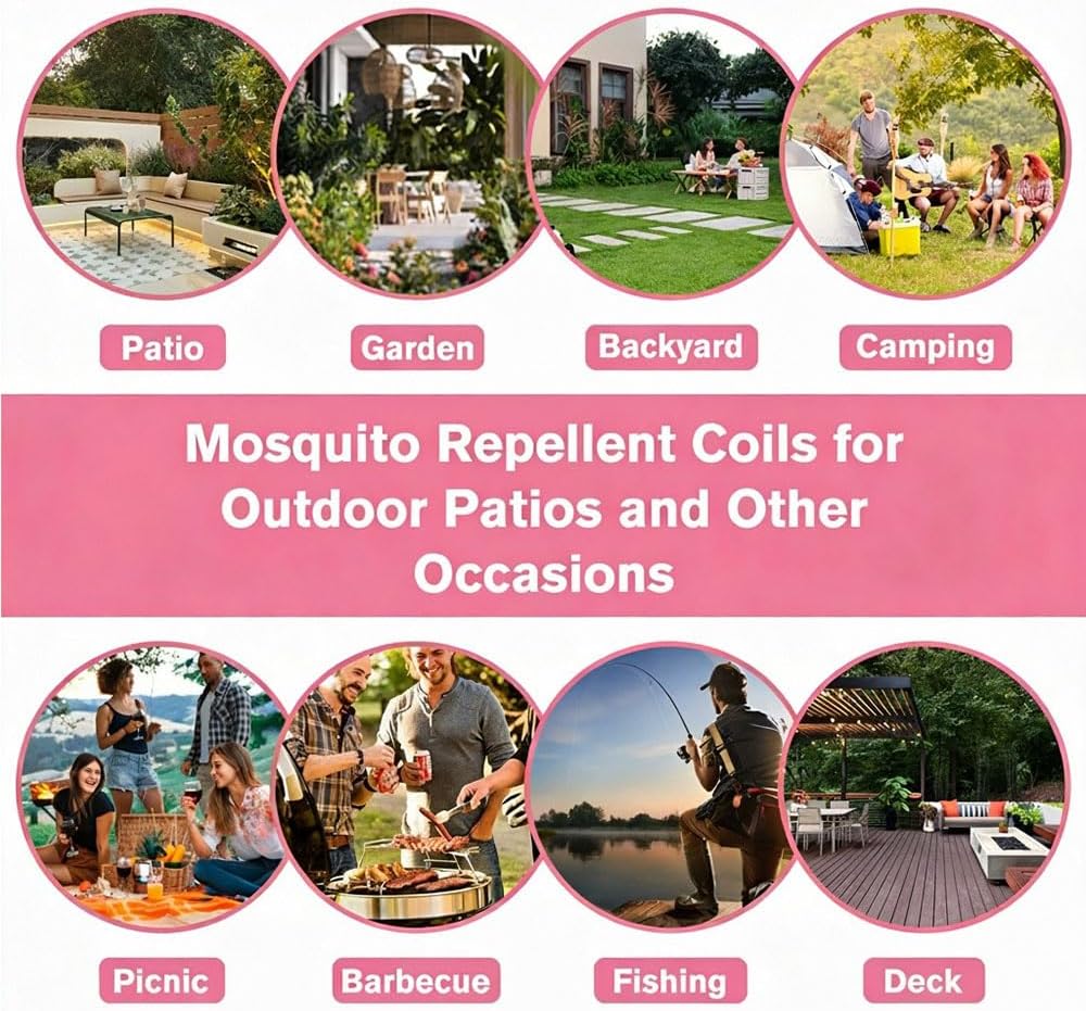 24 Extra Strength Mosquito Repellent Coils with 1 Metal Holder & 6 Stands, Citronella Incense Mosquito Coils Outdoor Patio Yard Camping Use, Long Lasting 6-8 Hrs Plant-Based Mosquito Coil Incense