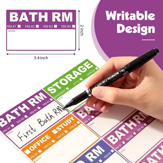 200 Count Removable Moving Labels, 3.4 x 2 in, 9 Colors with Pen | Waterproof Synthetic Paper, Writable, Tear Resistant, Color Coded Room Labels, Fragile/Heavy/Blank, Residue-Free Removal