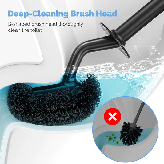 HAMITOR Toilet Bowl Brush Holder Set: Curved Design with Holder for Deep Cleaning Under Rim - Compact Hidden Scrubber for Small Space - Modern RV Bathroom Accessories - White 1 Pack