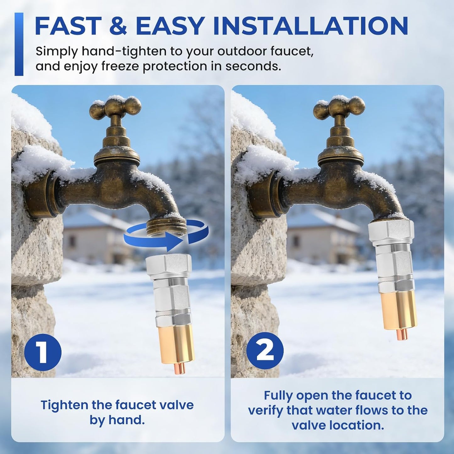 Outdoor Faucet & Spigot Freeze Protection – Heavy Duty Brass Freeze Proof Valve, Activates at Water Temperature Below 37°F/3°C, Durable Winter Cover Alternative – Quick Install, Saves Water – 1 Pack