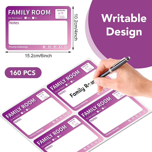 WSICSE 160 Pcs 6 x 4 inch Moving Labels for Boxes, Large 7 Color Coded Moving Stickers, Red & Yellow Warning Signs Labels Stickers for Home Organization Moving Supplies Storage Bins