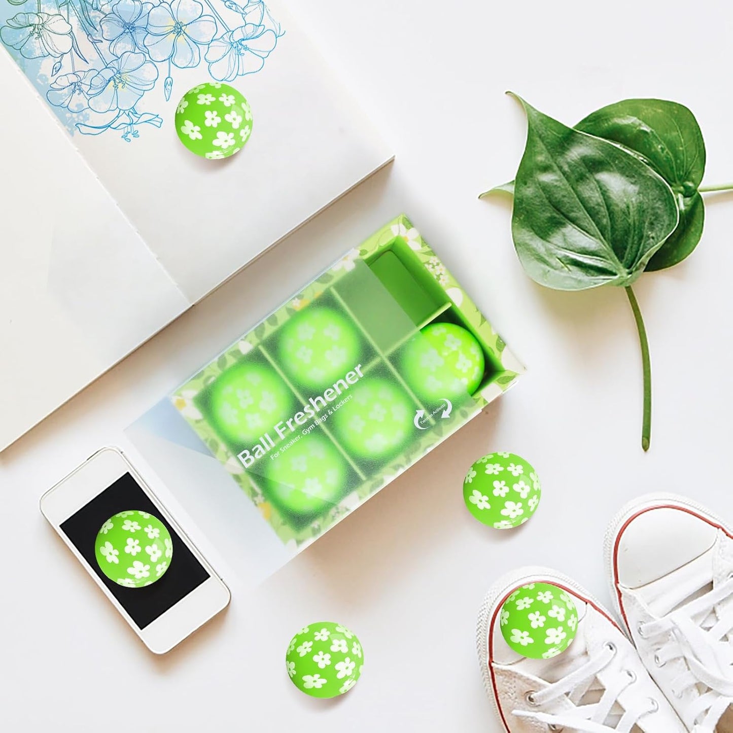 SCENTORINI Shoe Deodorizer Balls, Fresh Jasmine Scent * 6, Sneaker Deodorizer Balls Odor Eliminator, Long Lasting Shoe Fresheners for Smell Boots, Locker Gym Bag, Drawers, Small Spaces