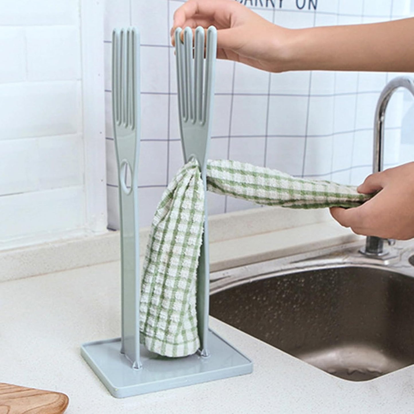 Rubber Glove Holder Glove Holder 2 Sets Plastic Drying Rack with Towel Storage Hole, Drain Outlet and Detachable Base for Kitchen Countertop or Sink