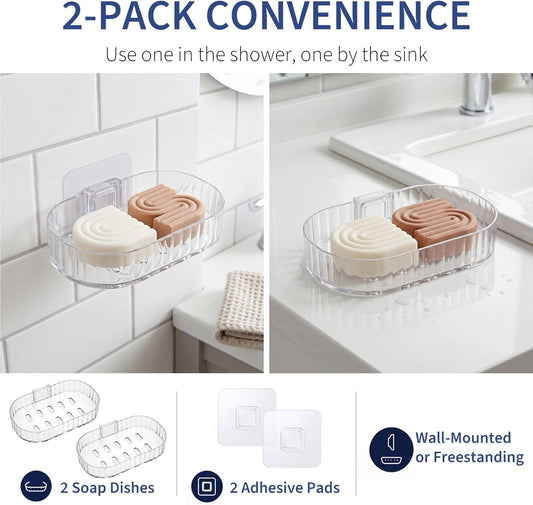 Shower Caddy Compatible with Kitsch Shampoo – Self-Draining Shampoo Bar Holder & Shower Shelves for Conditioner Bars & Soap – Wall Mount or Free-Standing Organizer (2 Pack)