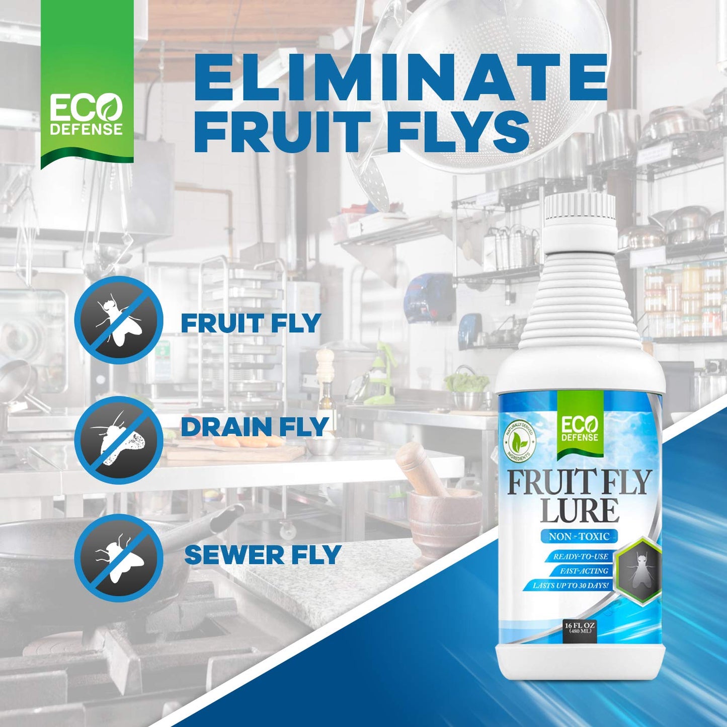 Eco Defense Fruit Fly Killer - Natural Fruit Fly Trap & Drain Fly Killer Treatment for Indoor Fly Control in Kitchen, Restaurants, and More, 16 Oz