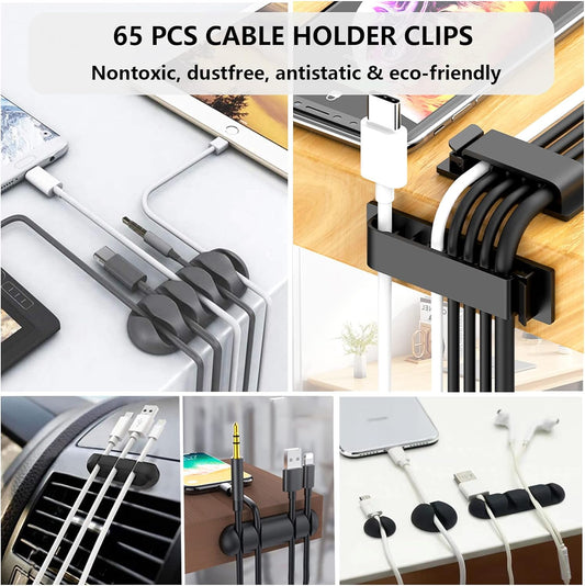White Cable Management Organizer Kit 4 Cable Sleeve Split 311Pcs | 47Cable Clips 12Cord Clips Holder,22 Cable Ties, 20 adhesive Wall cable Tie, 200Fasten Cable Ties for TV Electronics
