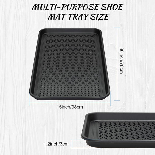 4 Pieces Shoe Tray for Entryway, Waterproof Boot Tray Shoe Mat Multi-Purpose Dog Cat Bowl Mat Pet Food Tray Boot Mat for Entryway Indoor Outdoor Floor Protection (Black,30 x 15 x 1.2 Inch)