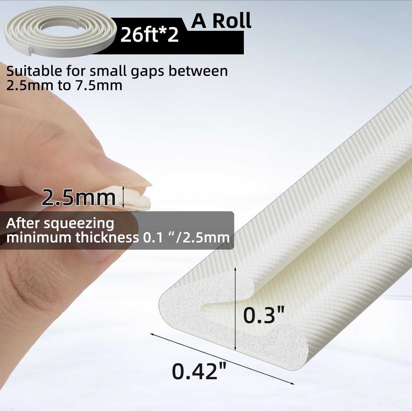 1 Pack*19.6 Ft Self-Adhesive V Shape Foam Window Weather Stripping Door Seal Insulation Strip for Winter, Soundproof Exterior Front Frame Gap Filler, Draft Stopper Tape Noise Light Blocker (White)