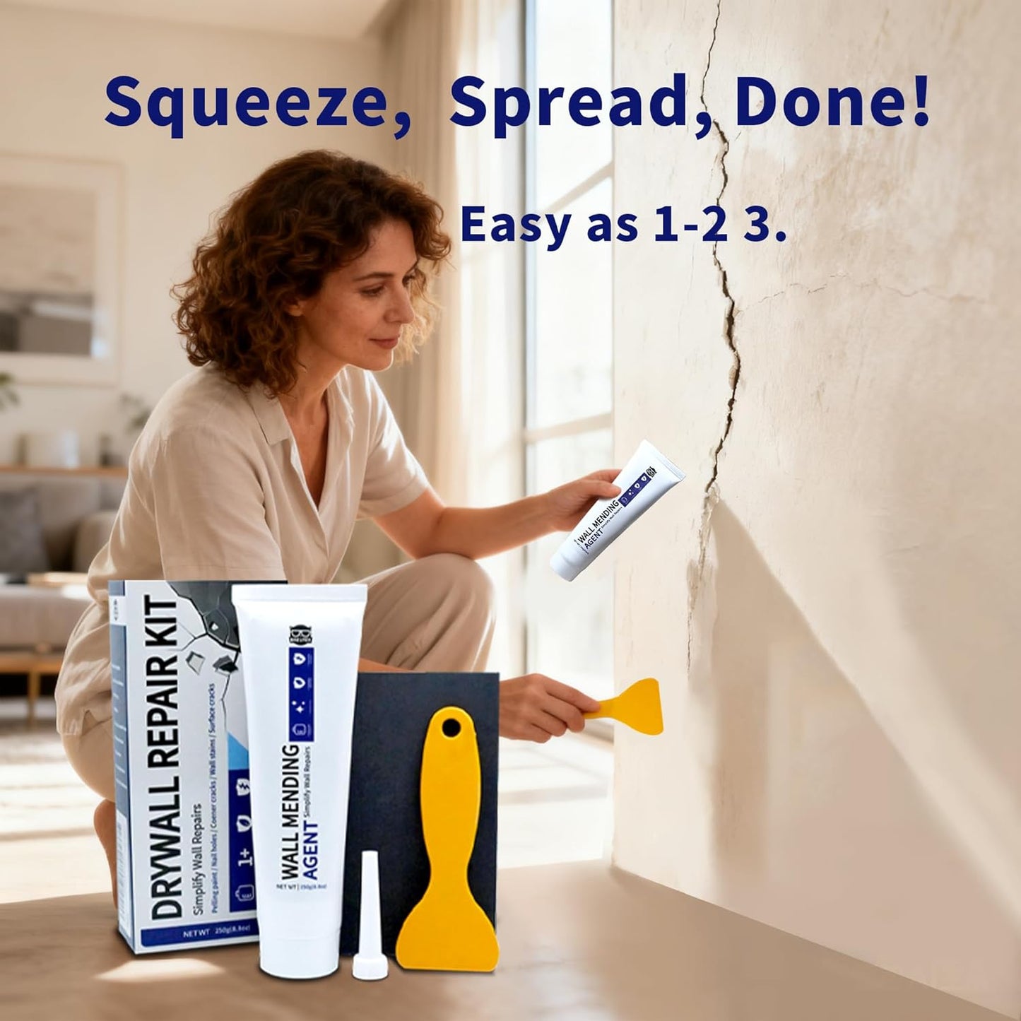 Breliter Drywall Repair Kit - 250g Wall Repair Paste Tube, Wall Putty Spackle for Nail Holes, Cracks & Stains, DIY Quick Solution for Walls and Ceilings, Fast Drying, Formaldehyde-Free, White (8.8oz)