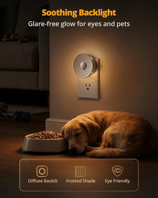 Lyridz Plug-in Backlit Motion Sensor Night Light with Dusk to Dawn Sensor, 1-50LM Precise Dimmable Wall Lights for Bedroom, Bathroom, Hallway, Stairs, Nursery, Warm White, 4-Pack