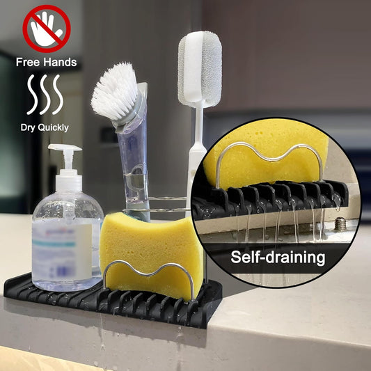 Gosmol Sponge holder for kitchen sink caddy accessories gadgets, dish soap brush holder for sink organizer, soap tray holder drainer rack for bathroom -Gray