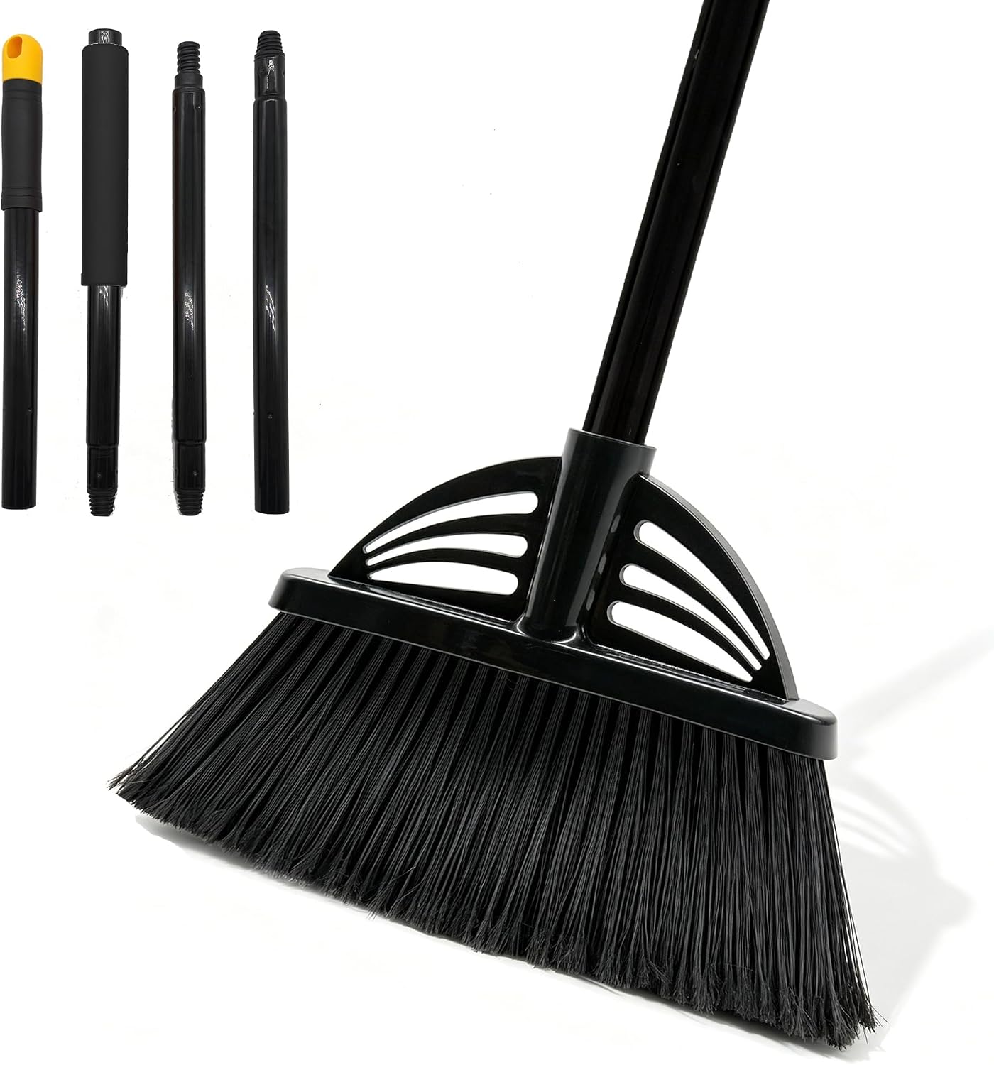 Heavy Duty Broom - 55 Inch Adjustable Long Handle Broom with EVA Soft Grip (Black)