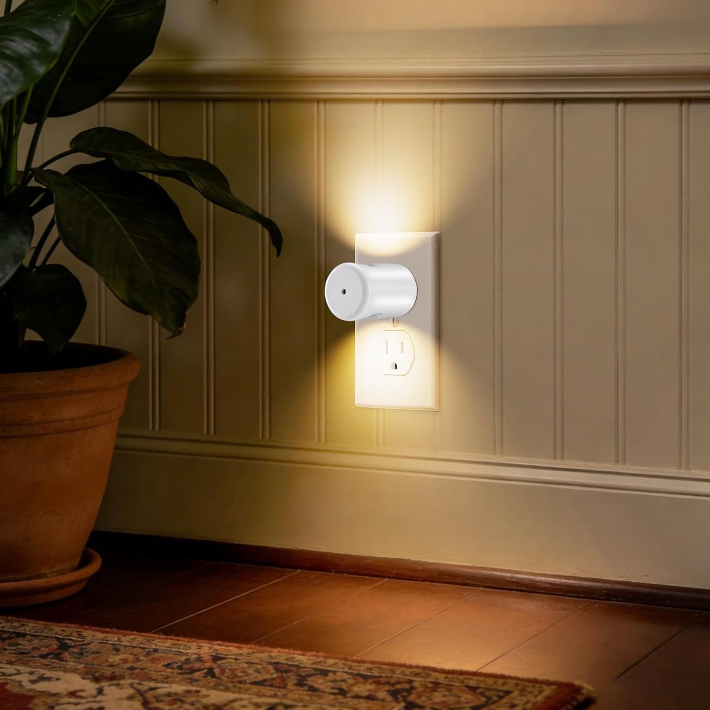GEPLAD 4-Pack Motion Sensor Night Light, Plug into Wall Dusk to Dawn LED Nightlight, Auto On/Off, 3000K Soft White 100 Lumens, Rotatable Plug-in Design for Hallway, Staircase, Bathroom, Corridor