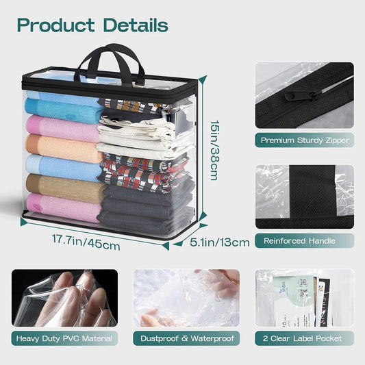 5PACK Clear Zippered Storage Bag for Clothes, 22L Clear Storage Bags, and Blanket Storage Bags for Bedding, Blankets, Comforters, Clothing, Books, DVD & CD (White)