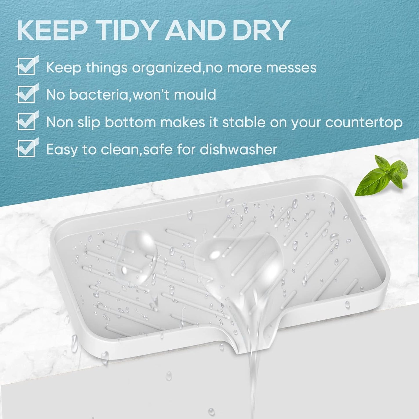 Kitchen Soap Tray,Kitchen Sink Tray Sponge Tray Kitchen Sponge Holder Self Draining Premium Silicone Soap Holder for Bathroom Counter Sink Caddy Organizer for Dish Soap Bottle,Soap Dispenser
