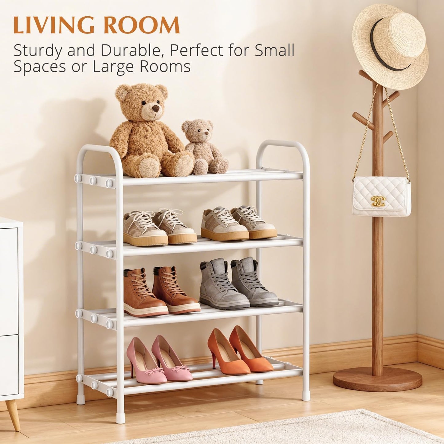 INSMART 3-Tier Expandable Shoe Rack, Stackable and Adjustable Shoes Organizer Storage Shelf, Sturdy and Durable Metal Structure Free Standing Shoe Rack for Closet Entryway Doorway