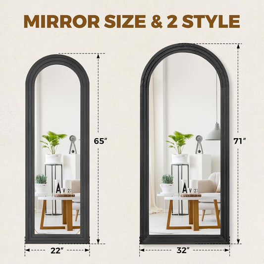 Solid Wood Full Length Mirror - 65"x22" Arched Floor Mirror, Free Standing & Wall Mounted - Elegant Design for Bedroom, Dressing Room, Hallway, Brown