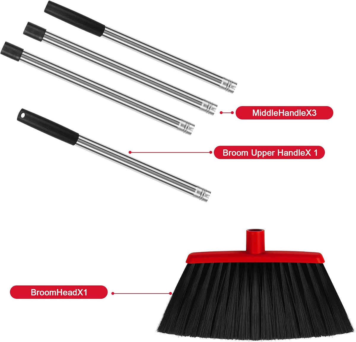 Heavy Duty Angle Broom, 55-Inch Long Handle Extra Wide 12.6 Inch Head, Stainless Steel Tube & PP Bristles for Pet Hair and Dust, Floor Safe - Black