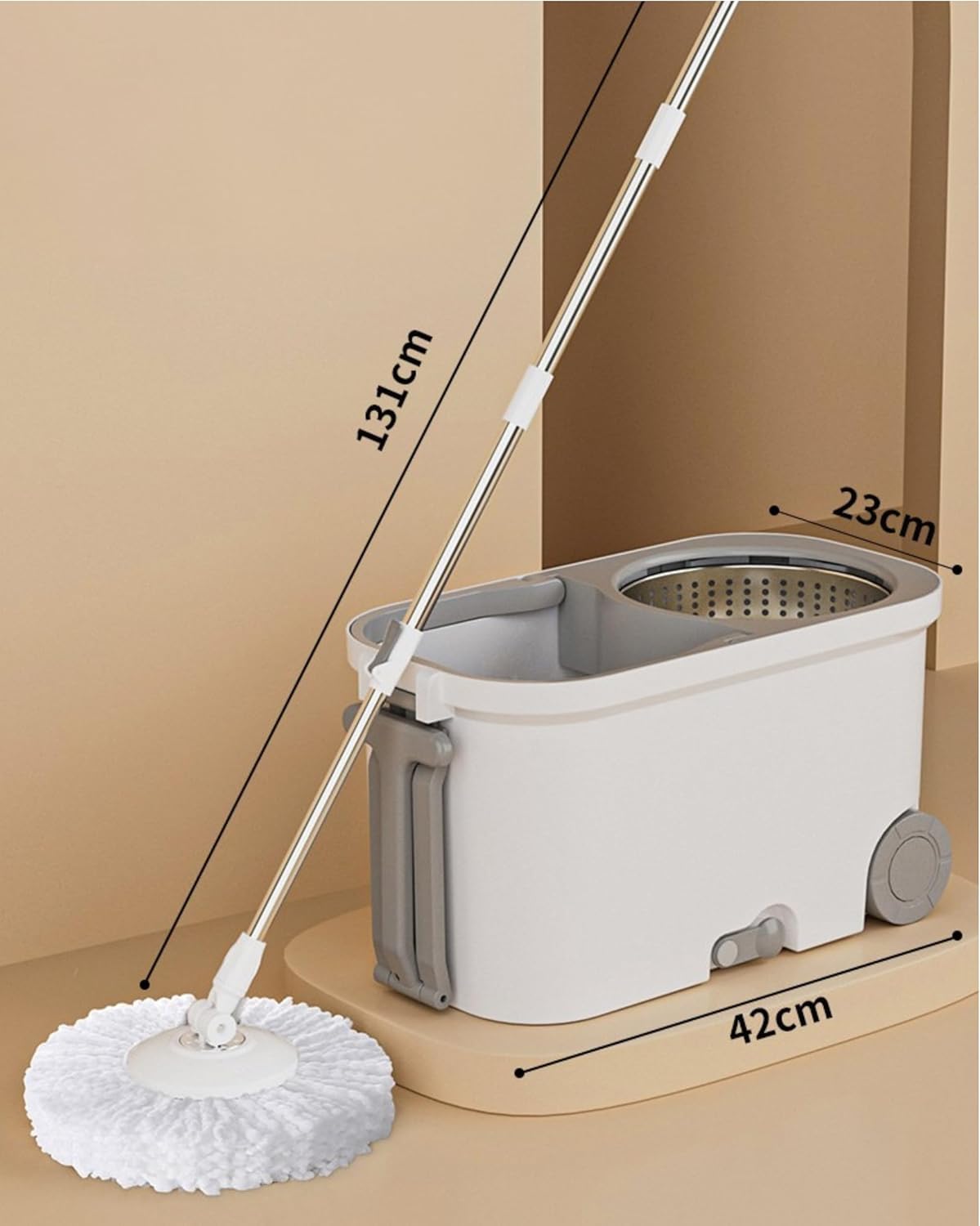 Spin Mop and Bucket System with Wringer, Microfiber Spin Mop and Bucket Set, Stainless Steel Handle, Rolling Mop Bucket with Drain Plug, Includes 3 Mop Heads for Hardwood Tile Floors
