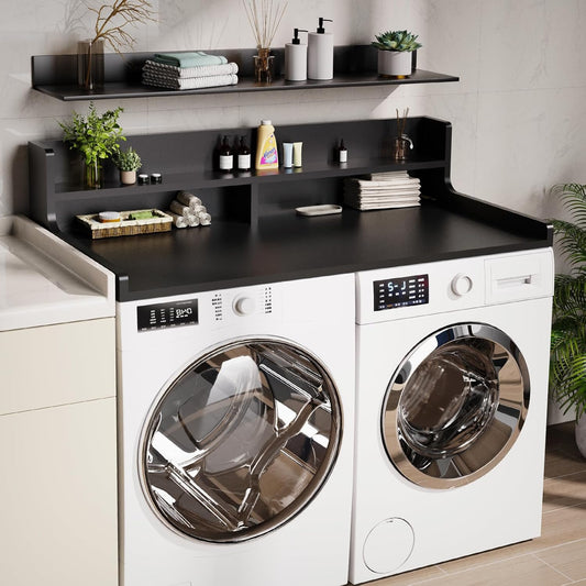 Washer Dryer Countertop, 54" x 27.55" 2-Tier Washer Dryer Topper with Edge, for Laundry Room Organization Whisper White