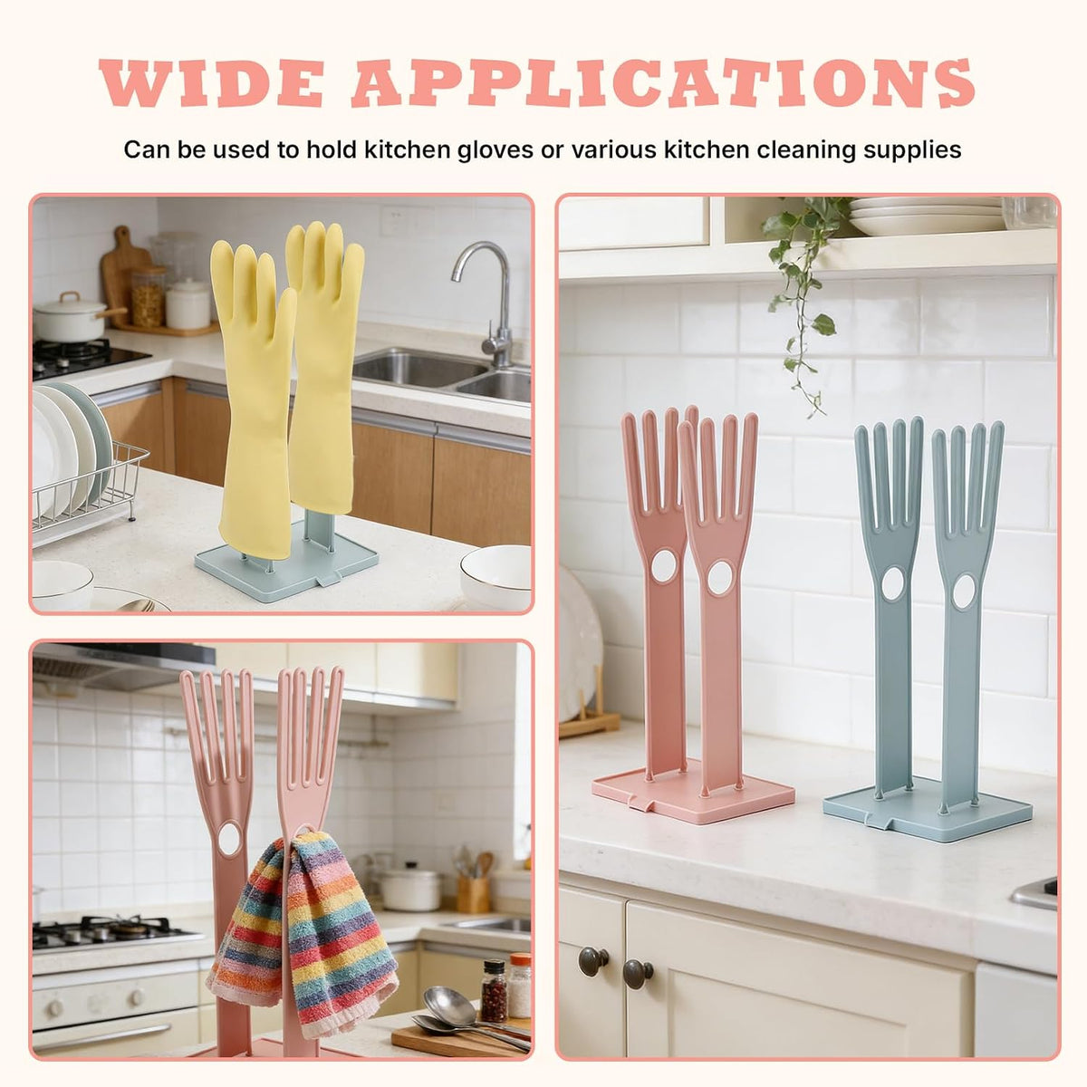 2 Pcs Reusable Kitchen Gloves Holder, Rubber Glove Clothes Drying Rack Plastic Washing Sink Holder Stand Towel Hanger, Dishwashing Glove Rack Sink Side Organizer Holder