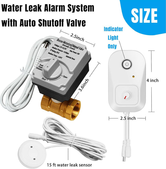 Water Leak Detector for Home, Water Alarm Leak Detector with Automatic Shutoff, Includes Leak Sensor and Water Valve, for 3/4-Inch Diameter Pipe, Protect Your Home from Water Damage