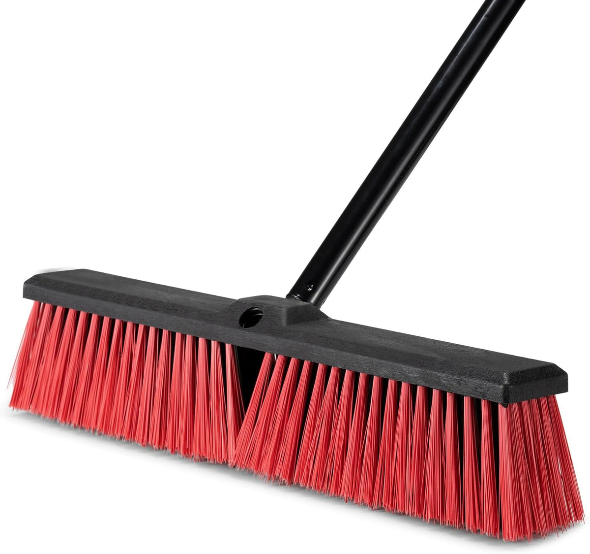 18 Inch Heavy Duty Push Broom Outdoor with 63" Long Handle Stiff Bristle Brush for Patio,Deck,Driveway,Garage,Yard,Warehouse&Concrete Floor Cleaning (Red)