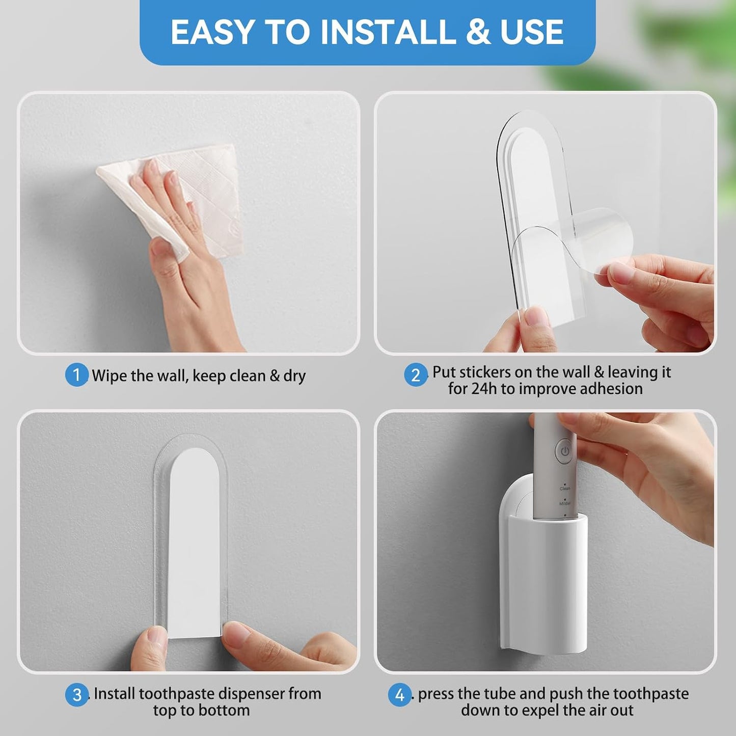 MOPMS Electric Toothbrush Holders, Wall Mounted Tooth Brushing Holder for Bathroom, Self Adhesive Electric Toothbrush Organizer Space Saver (2Pcs Clear)