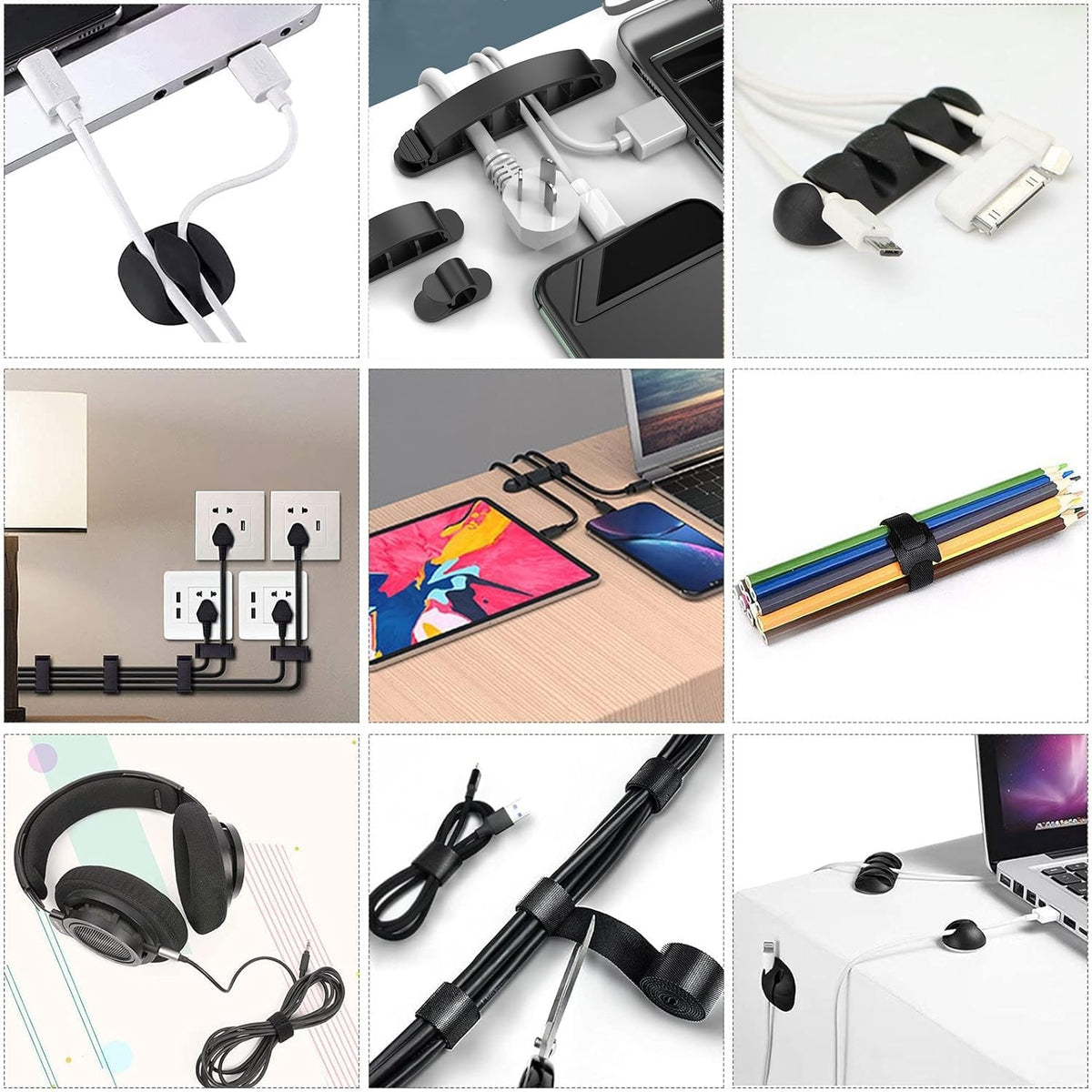 34pcs Cord Management Organizer Kit, Reusable Cable Ties Wire Organizer Set with Self-Adhesive Cable Clips for Desk Computer TV Home Office