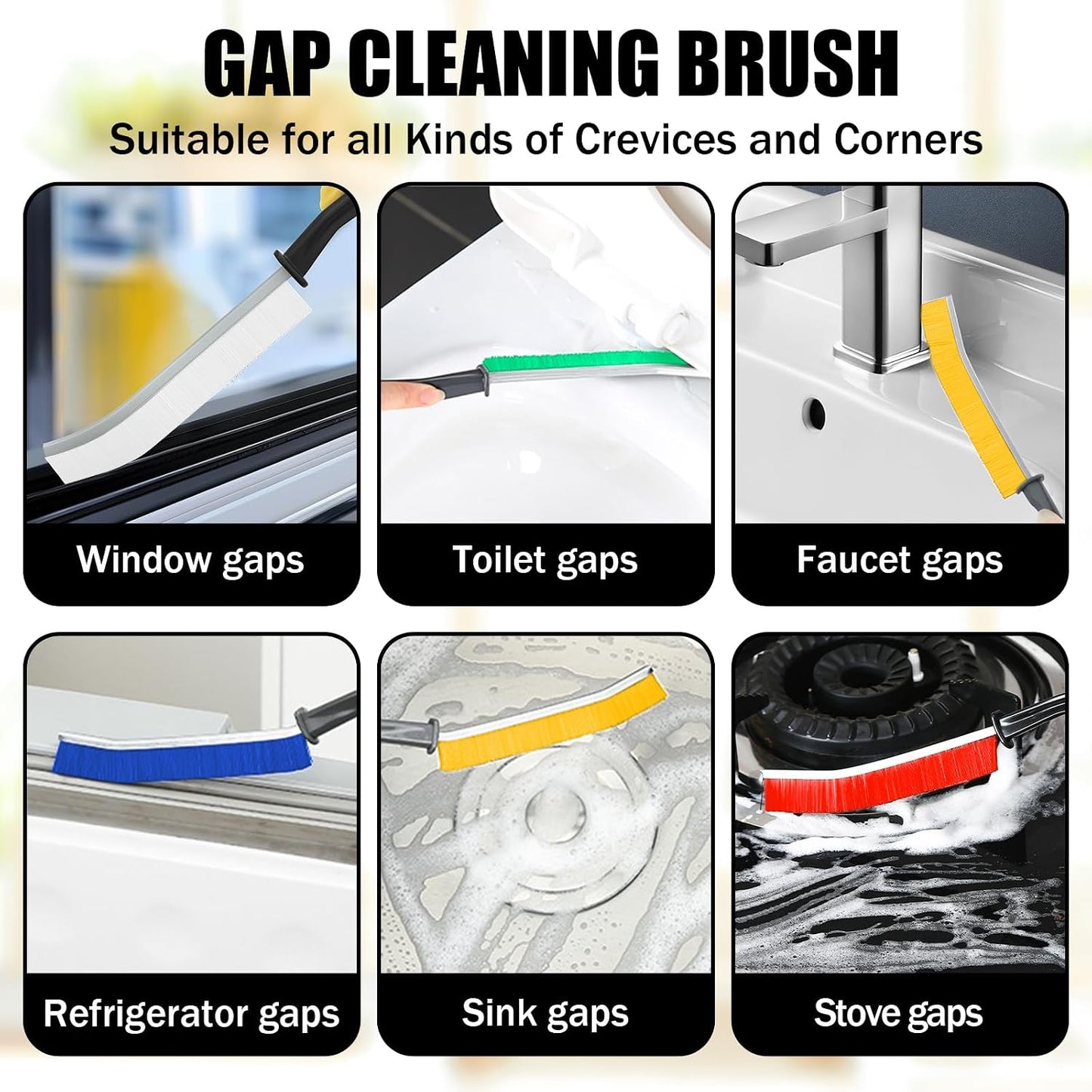 3 PCS Cleaning Gap Brush Set Narrow Crevice Scrub Brush with Stiff Bristles Handle Detail Cleaning Brushes for Home,White,Yellow,Red