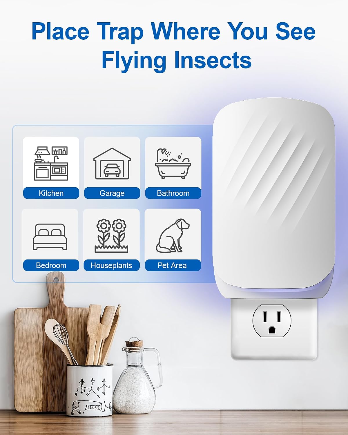 WowCatch Plug-in Flying Insect Trap for Indoors, Fly Trap for Fruit Flies, Gnats & House Flies, UV Light Indoor Bug Catcher for Home, Kitchen, Mess-Free Alternative to Bug Zapper, 1 Device 2 Refills
