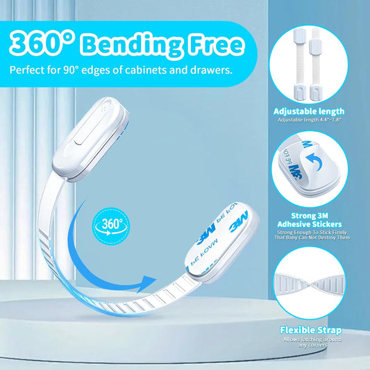 Child Safety Cabinet Locks(10 Pack)-Adjustable Baby Proofing Latches with Strong 3M Adhesive,No Drilling Child Proof Straps Locks for Drawers,Ovens,Doors,Toilet Seats,Fridge,- Easy Installation,