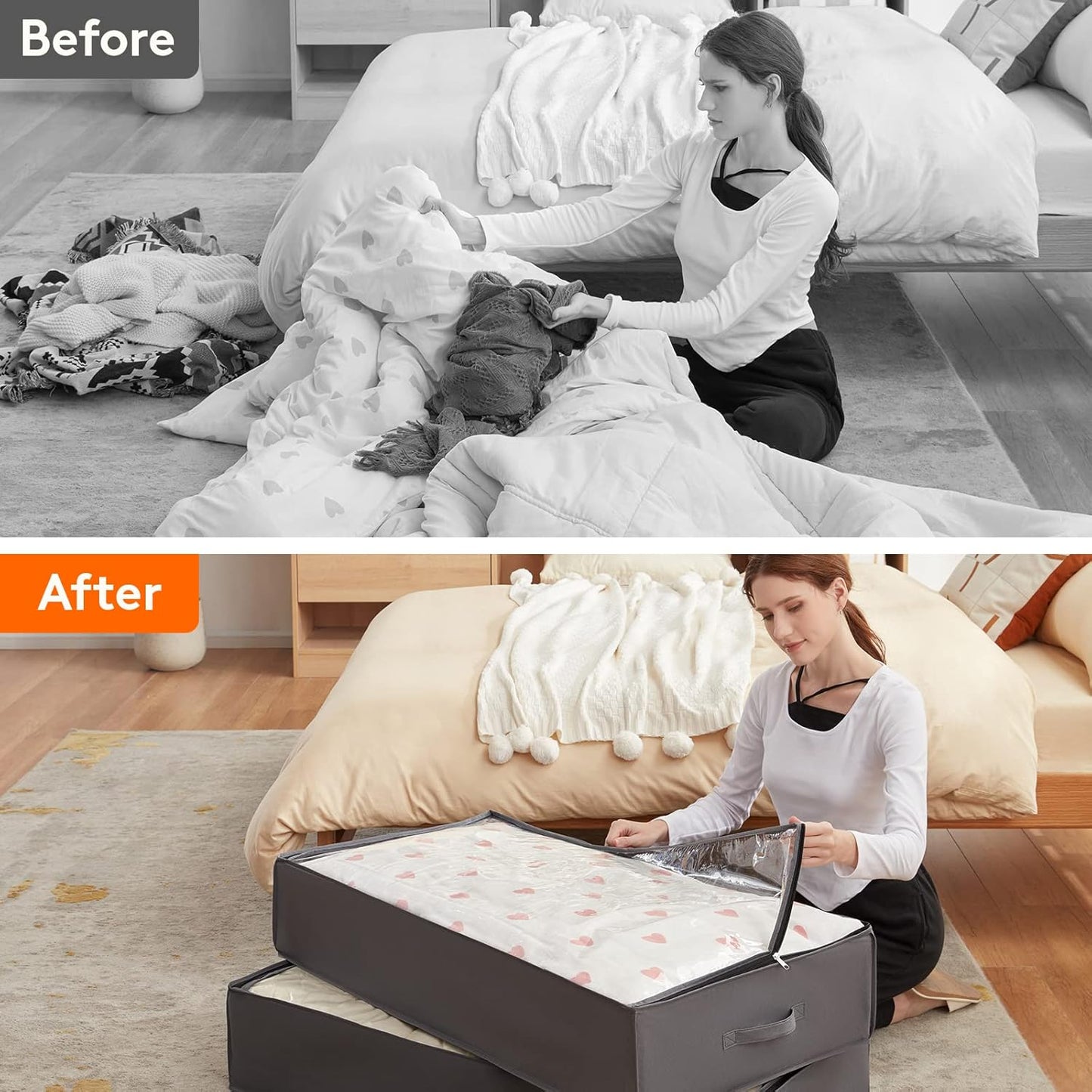 Lifewit 95L 4 Pack Under Bed Storage Containers, Large Capacity Blanket Storage Bags with Reinforced Handle, Organization and Storage for Comforters, Sheets, Clothes, Bedroom, College Dorm, Grey